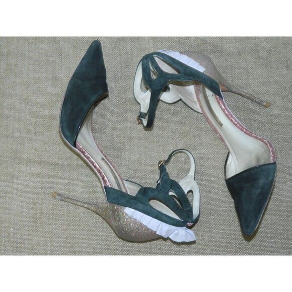 Sophia Webster‎ Black Suede  Gold Sparkle Evangeline Sandals Size 40.5 EU  10 US - Picture 7 of 12